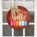 Hello Summer Sign 12 x 12 Inch Summer Welcome Sign Front Door Decor Farmhouse Porch Decoration Round Wooden Hanging Sign for Hom