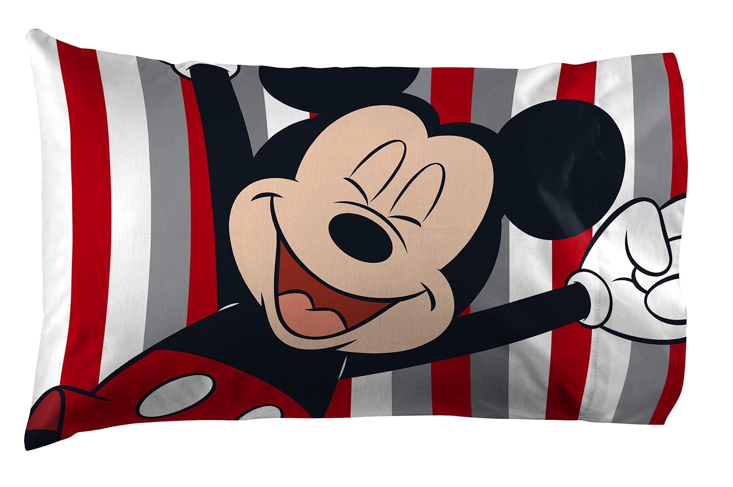 Jay Franco Disney Mickey Mouse Stripes 1 Pack Pillowcase - Double-Sided Kids Super Soft Bedding