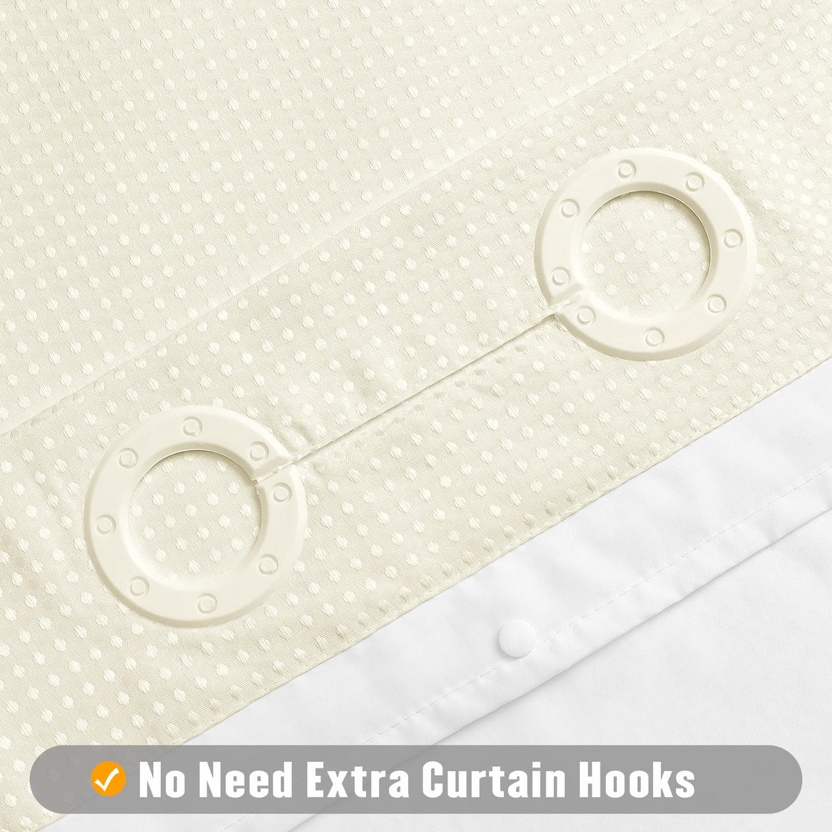 Mitovilla Ivory Waffle Small Stall Shower Curtain 36 X 74, No Hooks Required Half Size Narrow Fabric Cloth Shower Curtain Set Wi