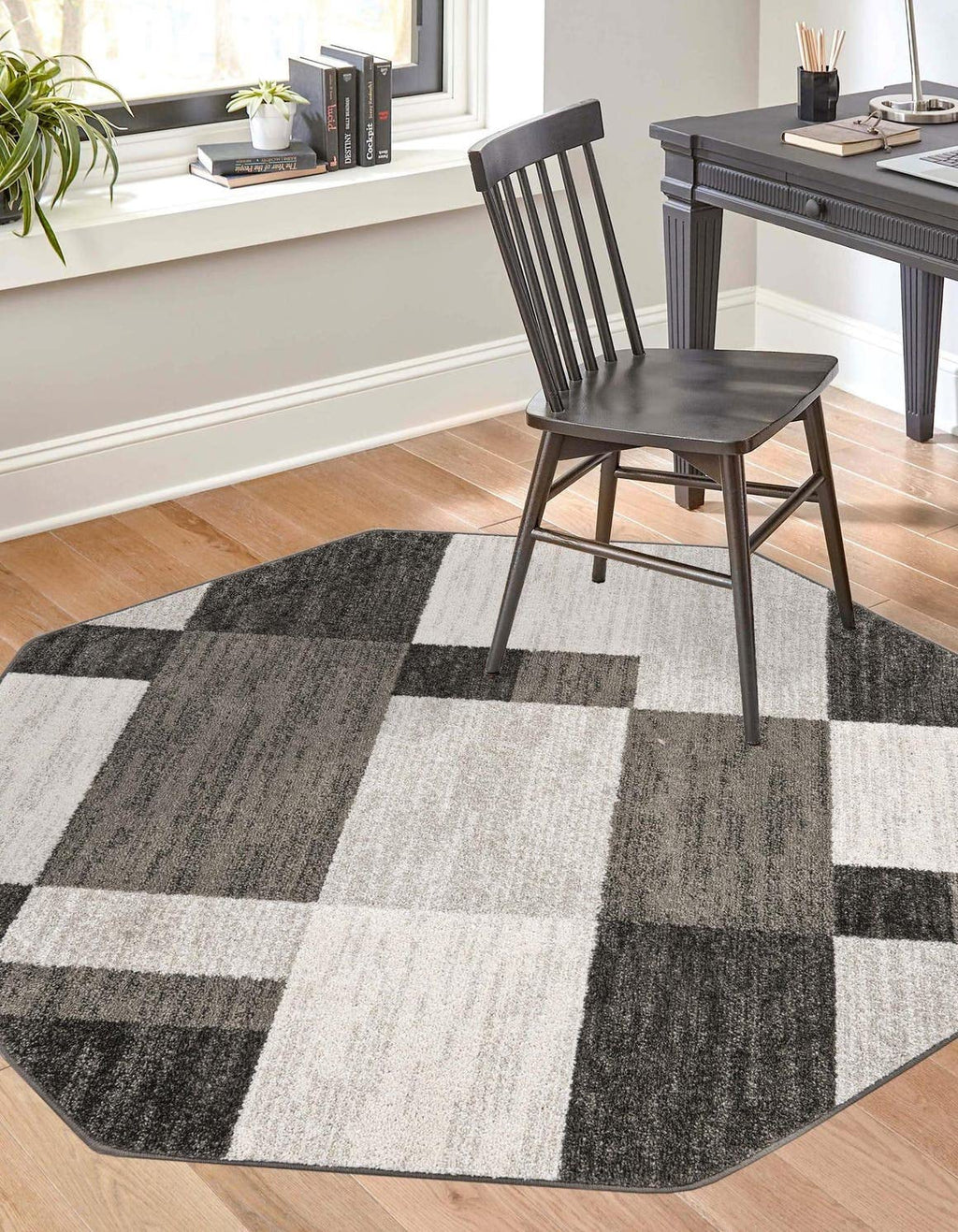 Unique Loom Autumn Collection Area Rug - Providence (5' 3'' Octagon, Gray/ Ivory)