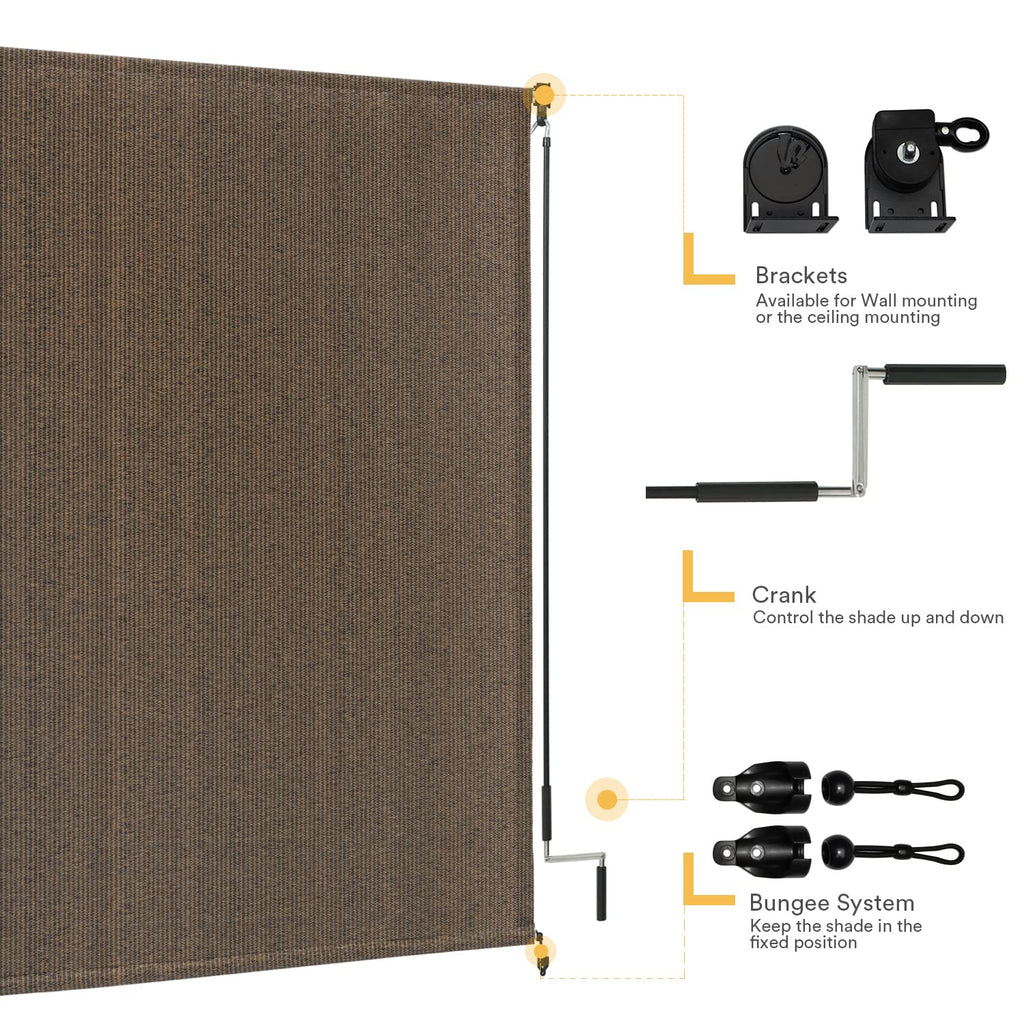 Vicllax Outdoor Roller Shade Fabric For Porch Gazebo, Patio Cordless Blinds Roll Up Shade (6' W X 6' L), Mocha