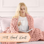 Adyrescia Chunky Knit Blanket Throw | 100% Hand Knit With Jumbo Chenille Yarn (50''X60'', Seashell Pink)