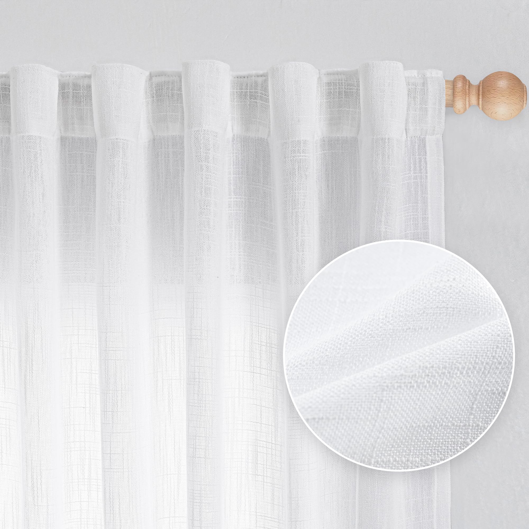 Mysky Home White Curtains 95 Inches Long Semi Sheer Drapes Light Filtering For Sliding Glass Door Window Treatments Soft Cotton