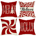Fahrendom Merry Christmas Tree Decorative Throw Pillow Cover 20 X 20 Set Of 4, Xmas Red Candy Canes Porch Patio Outdoor Pillowca