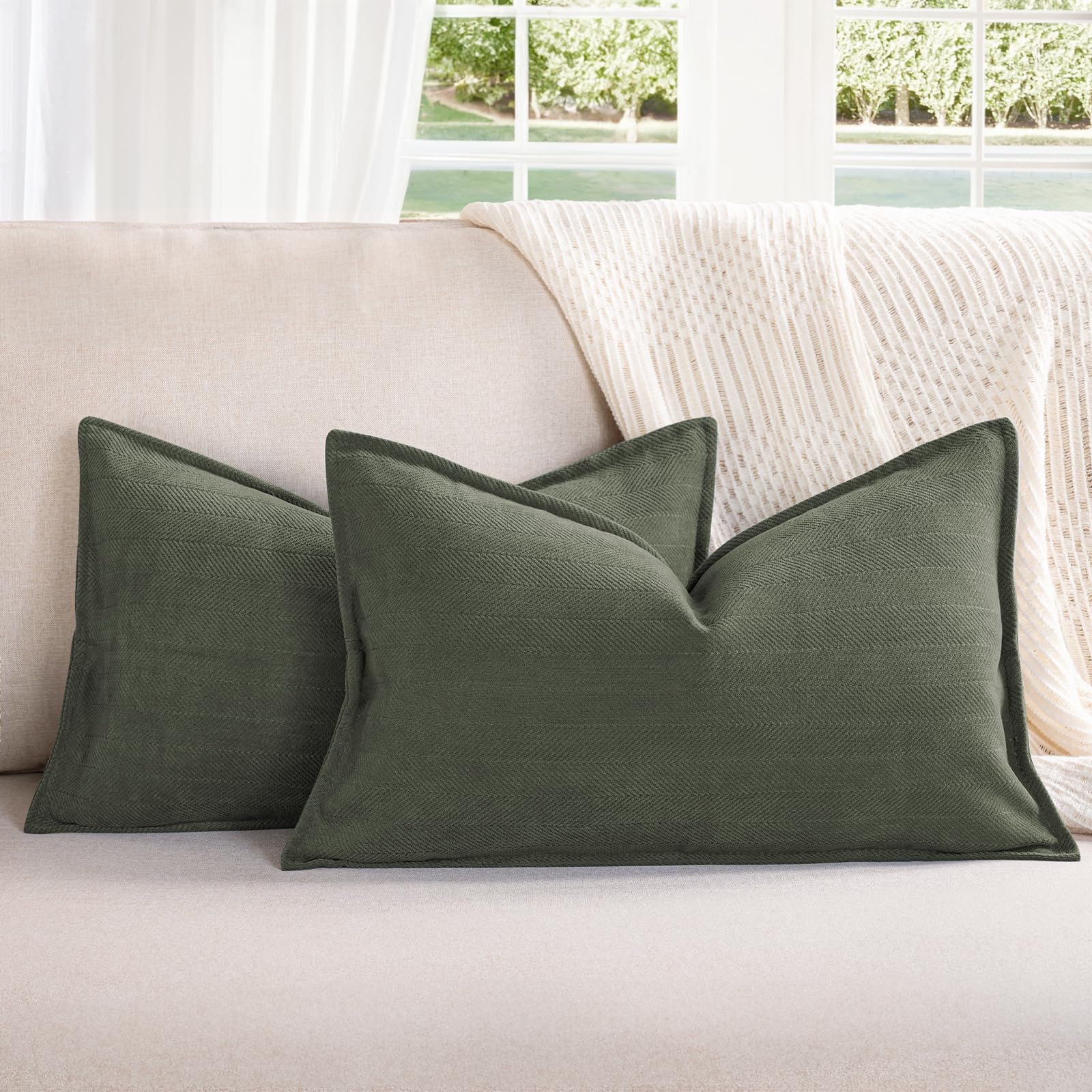 Zwjd Army Green Pillow Covers 26X26 Set Of 2 Chenille Pillow Covers With Elegant Design Soft And Luxurious Decorative Throw Pill