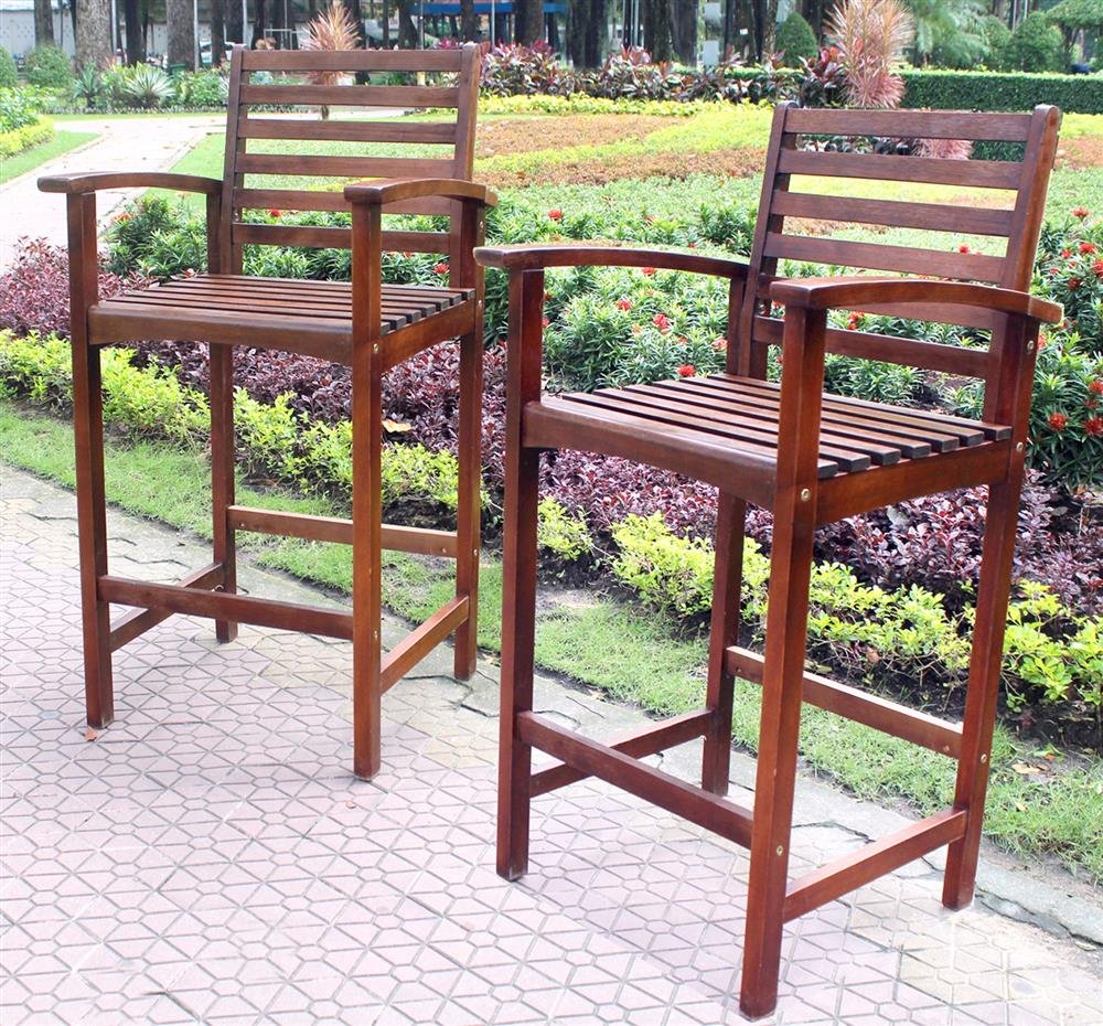 International Caravan Furniture Piece Set Of Two Highland Acacia Maine Bar Stool With Arms