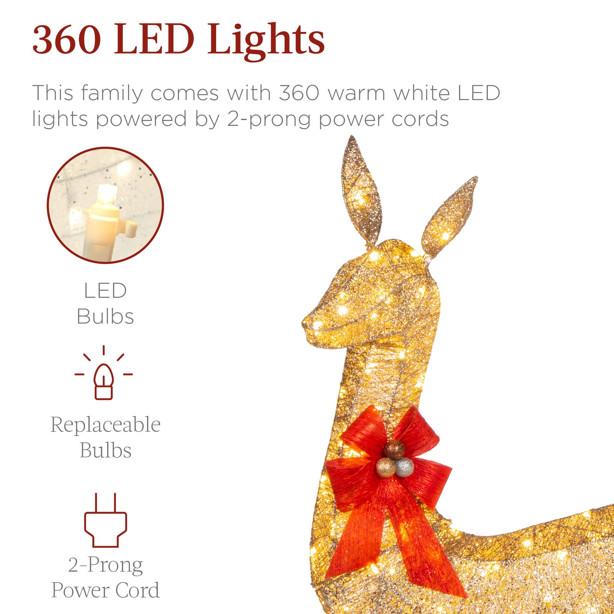 Best Choice Products 3-Piece Rattan Deer Family Set - 5FT Lighted Outdoor Christmas Decoration - Brown Metal