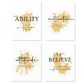 HRQKO Gold Inspirational Wall Decor Poster Prints Set of 4, Office Wall Decor, Motivational Wall Art, Modern Gold Artwork Prints