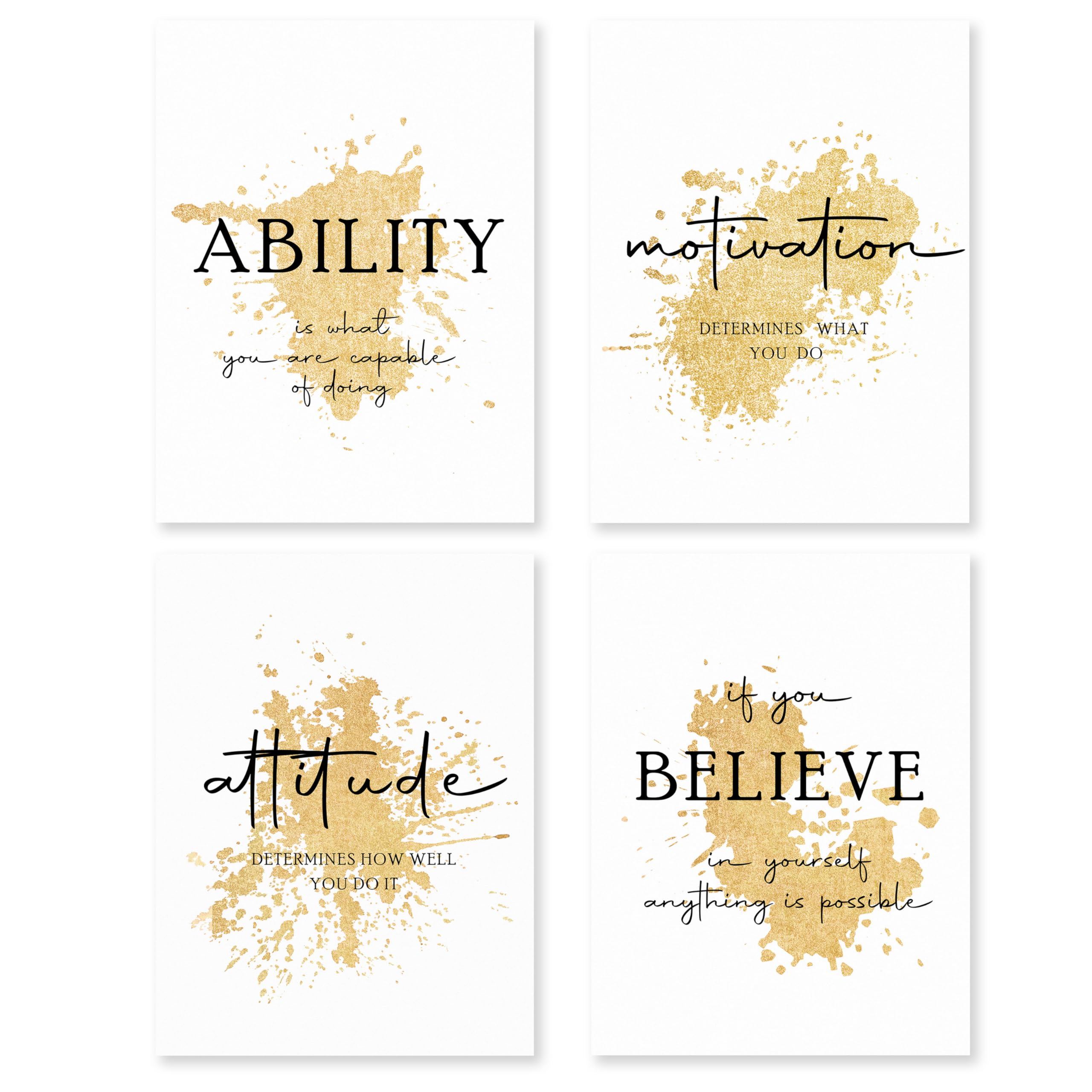 HRQKO Gold Inspirational Wall Decor Poster Prints Set of 4, Office Wall Decor, Motivational Wall Art, Modern Gold Artwork Prints