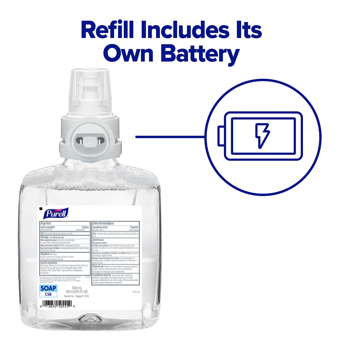 PURELL CS8 Automatic Hand Soap Dispenser, White, for 1200 mL PURELL CS8 Soap Refills (Pack of 1) - 7830-01 - Manufactured by GOJO, Inc.