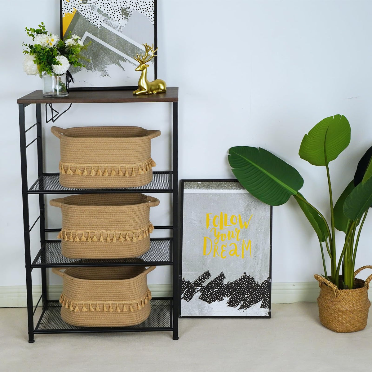 Teokj Storage Basket 3 Pack For Organizing, Rope Cotton Baskets For Toy, Clothes, Blankets, Decorative Basket For Living Room, Nursery, Bathroom, Jute