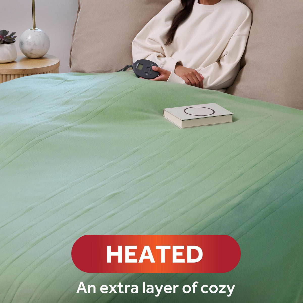 Sunbeam Royal Ultra Fleece Heated Electric Blanket Queen Size 90" x 84" Matcha Polyester 12 Heat Settings