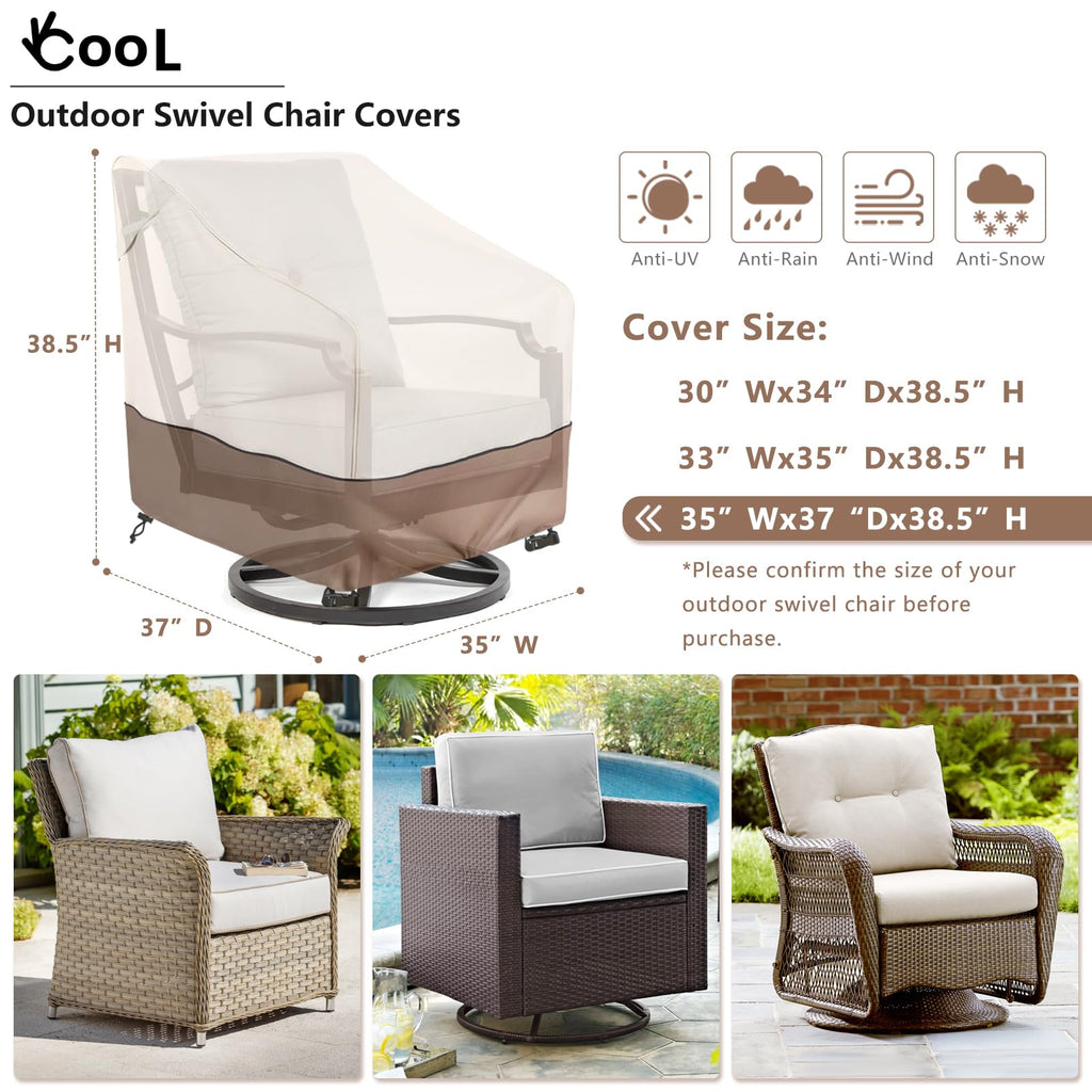 Okcool Outdoor Swivel Chair Cover 2 Pack,Outdoor Furniture Patio Chair Covers Waterproof Clearance,(35'' W X 37'' D X 38.5'' H)