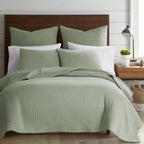 Levtex Home - Cross Stitch Desert Sage Quilt Set - 100% Cotton - Full/Queen Quilt (88X92In.) + 2 Standard Shams (26X20In.) - Rev