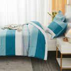 Litanika Full Comforter Set White Teal - 3 Pieces Lightweight Fluffy Bedding Comforter Sets, All Season Down Alternative Comfort