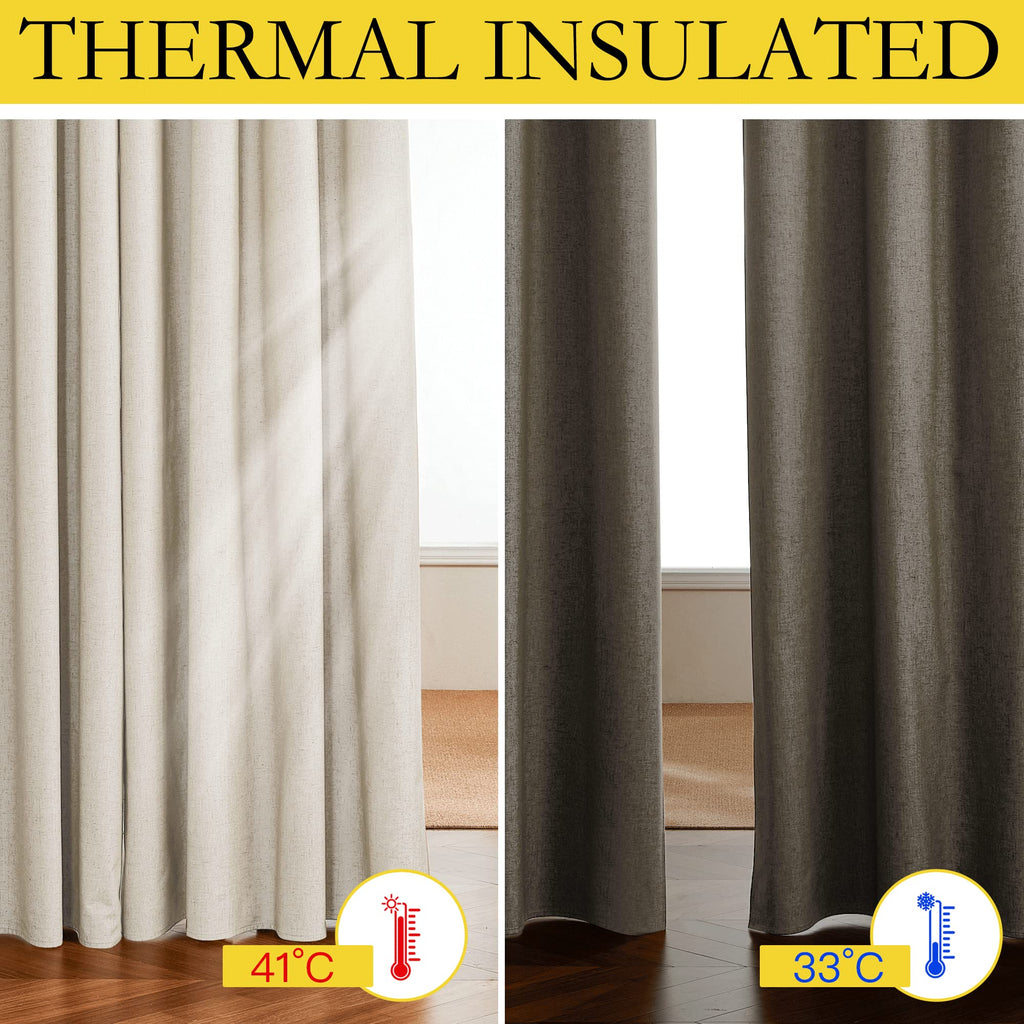 Nicetown 100% Absolutely Blackout Linen Curtains With Thermal Insulated White Liner, Beige, 52' Wide By 48' Long, 2 Pieces, Anti-Rust Grommet Natural Burlap Fabric Window Drapes For Bedroom/Kids Room