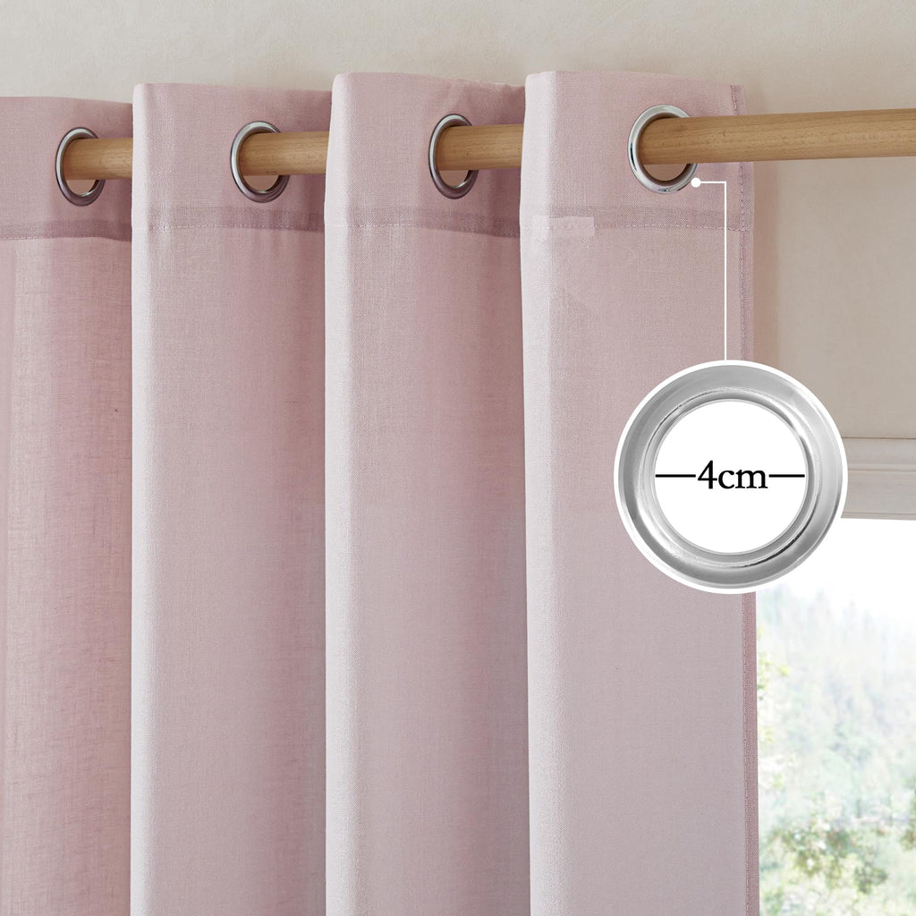 Nicetown Thick Linen Blush Pink Curtains 2 Panels For Kids Room, Grommet Flax Linen Privacy Added With Light Filtering Window Treatments For Bedroom/Living Room, W55 X L96
