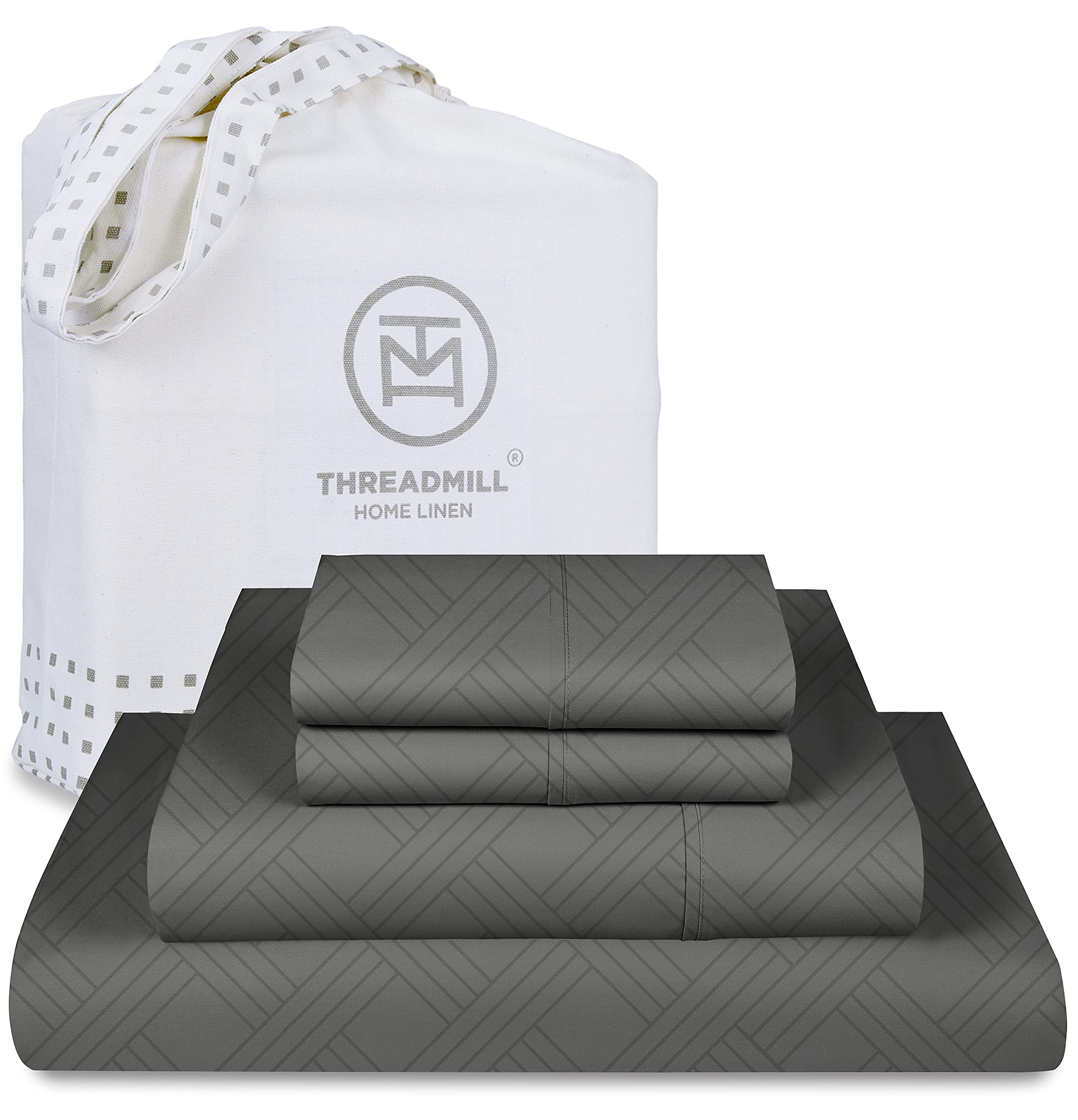 Threadmill Luxury 100% Cotton Queen Bed-Sheets - 800 Thread Count Jacquard Celine Dark Grey, Better Than Egyptian Cotton,4 Pc St