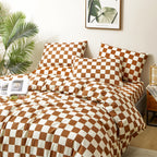 Clothknow Brown Beige Grid Comforter Set California King 3Pcs Pumpkin Plaid Bedding Comforter Sets Checker Comforter Soft Carame