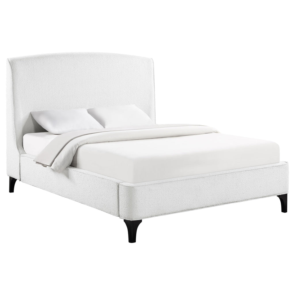Coaster Home Furnishings Mosby Contemporary Boucle Upholstered Eastern King Size Wingback Bed Frame Platform Bed 54-Inch Headboard Snow 306020Ke
