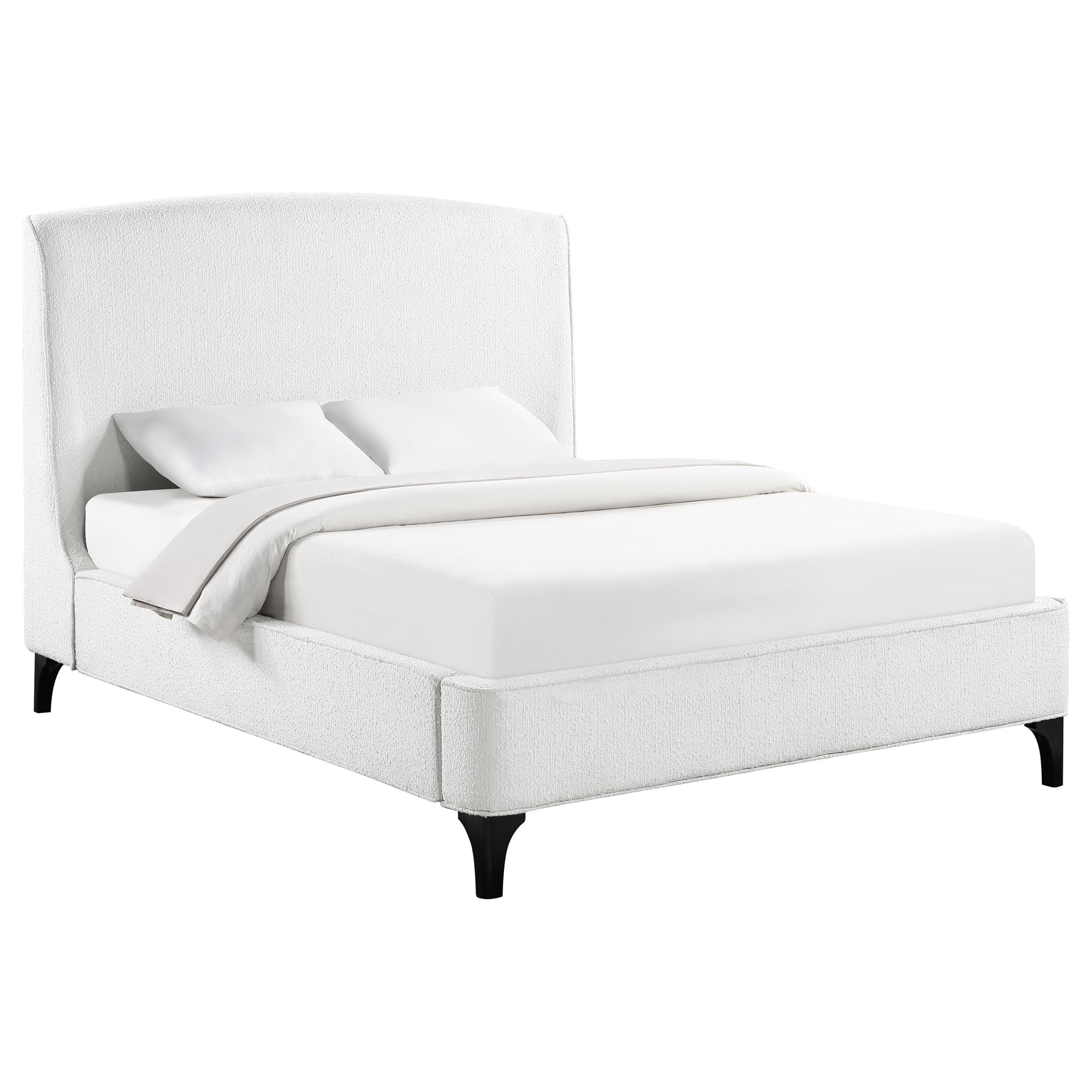 Coaster Home Furnishings Mosby Contemporary Boucle Upholstered Eastern King Size Wingback Bed Frame Platform Bed 54-Inch Headboard Snow 306020Ke