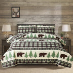 Junsey Cabin Bear Quilts Set Full/Queen Size, Lightweight Plaid Bedspread Coverlet Rustic Lodge Bedding Forest Tree Bed Sheet Wi
