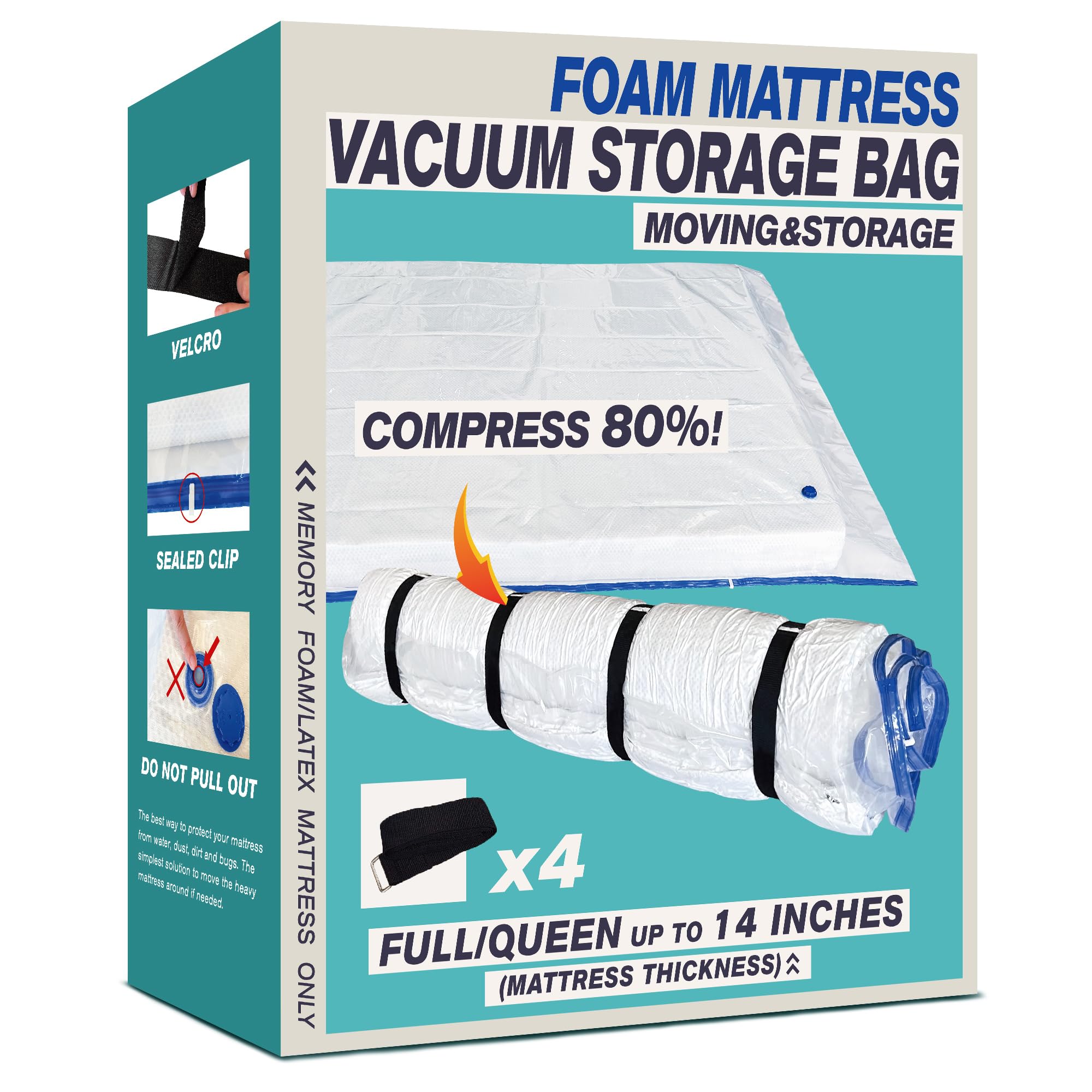 Queen Size Mattress Vacuum Bag for Memory Foam/Latex Mattress Upto 14 Inch, Moving Shipping and Storage, Waterproof and Airtight