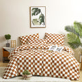 CLOTHKNOW Brown Beige Plaid Comforter Set Full 3Pcs Pumpkin Grid Bedding Comforter Sets Rust Comforter Full Size Soft Caramel Ch