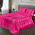 Vonty Satin Sheets Full Size Silky Soft Satin Bed Sheets Hot Pink Satin Sheet Set, 1 Deep Pocket Fitted Sheet + 1 Flat Sheet + 2