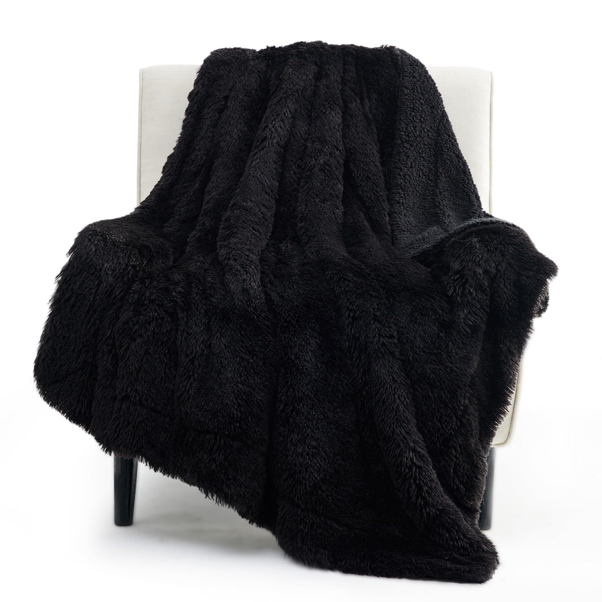 Bedsure Fluffy Faux Fur Black Throw Blanket  Fuzzy, Fluffy, And Shaggy Black Blanket Throw, Soft And Thick Sherpa, Cozy Warm De