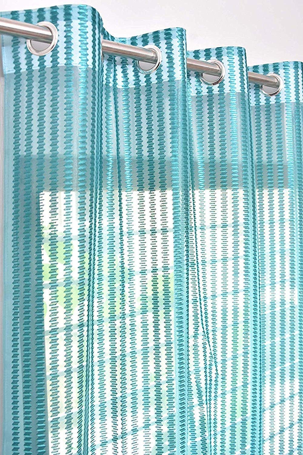 Curtain King Polyester Zigzag Texture Translucent Curtain, Pack of 1 (Blue, Aqua, Window, 5 FEET)