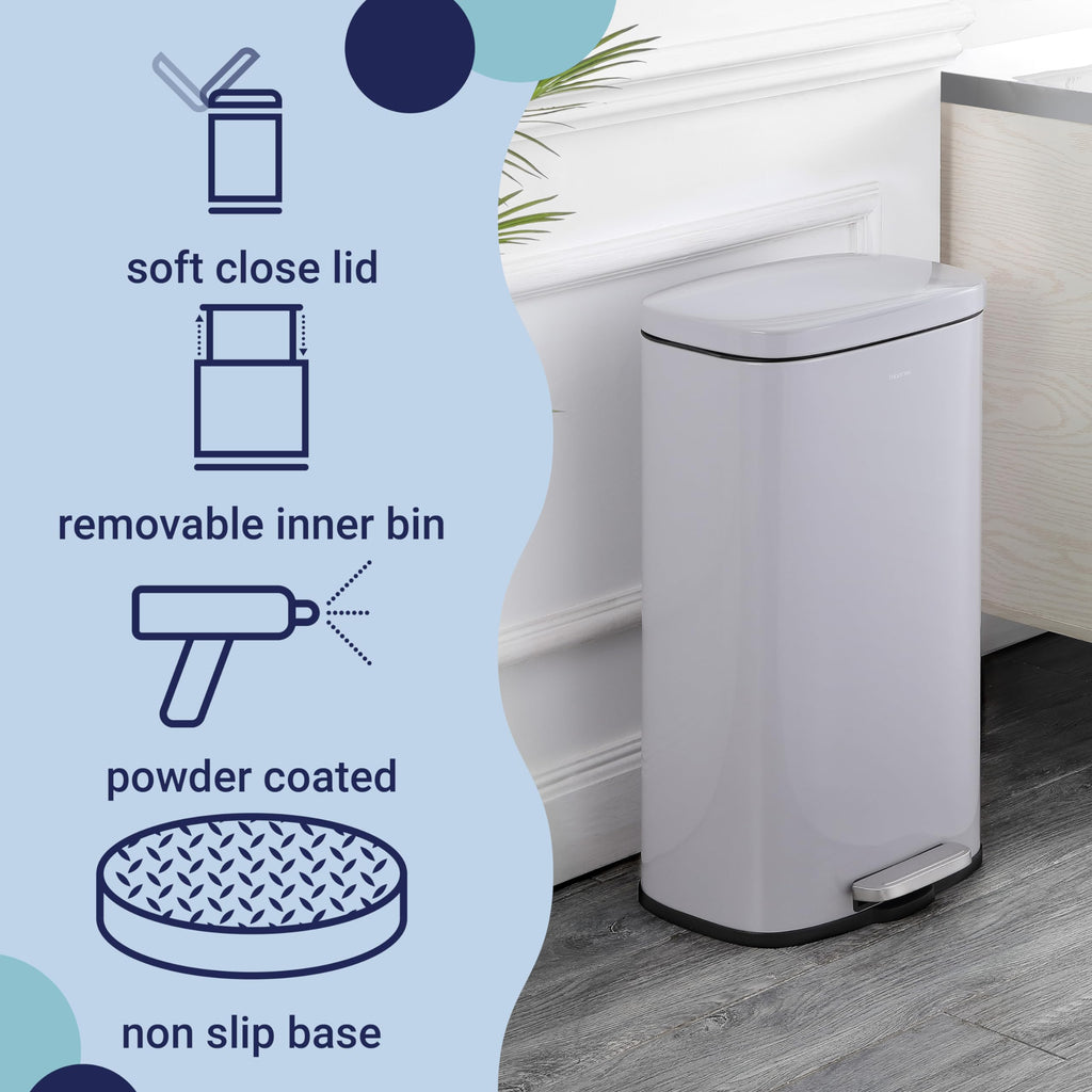 Happimess Hpm1011D Curtis 8-Gallon Step-Open Trash Can, Fingerprint Resistant, Modern, Minimalistic For Home, Kitchen, Laundry R