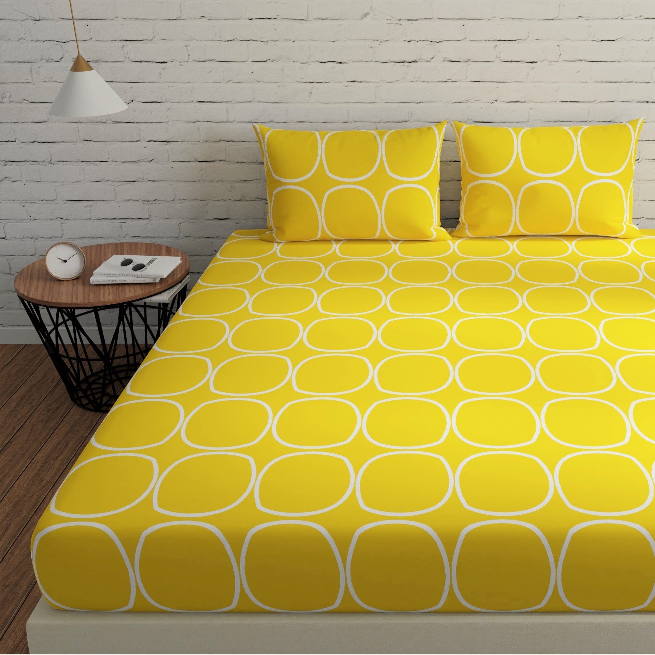 Huesland By Ahmedabad Cotton 144 Tc Cotton Bedsheet For Double Bed With 2 Pillow Covers  Yellow
