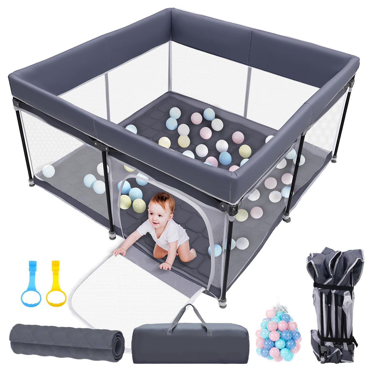 Foldable Baby Playpen with Mat, 50x50 Playpen for Babies and Toddlers, Play Pen for Baby with Gate, Breathable, Collapsible 
