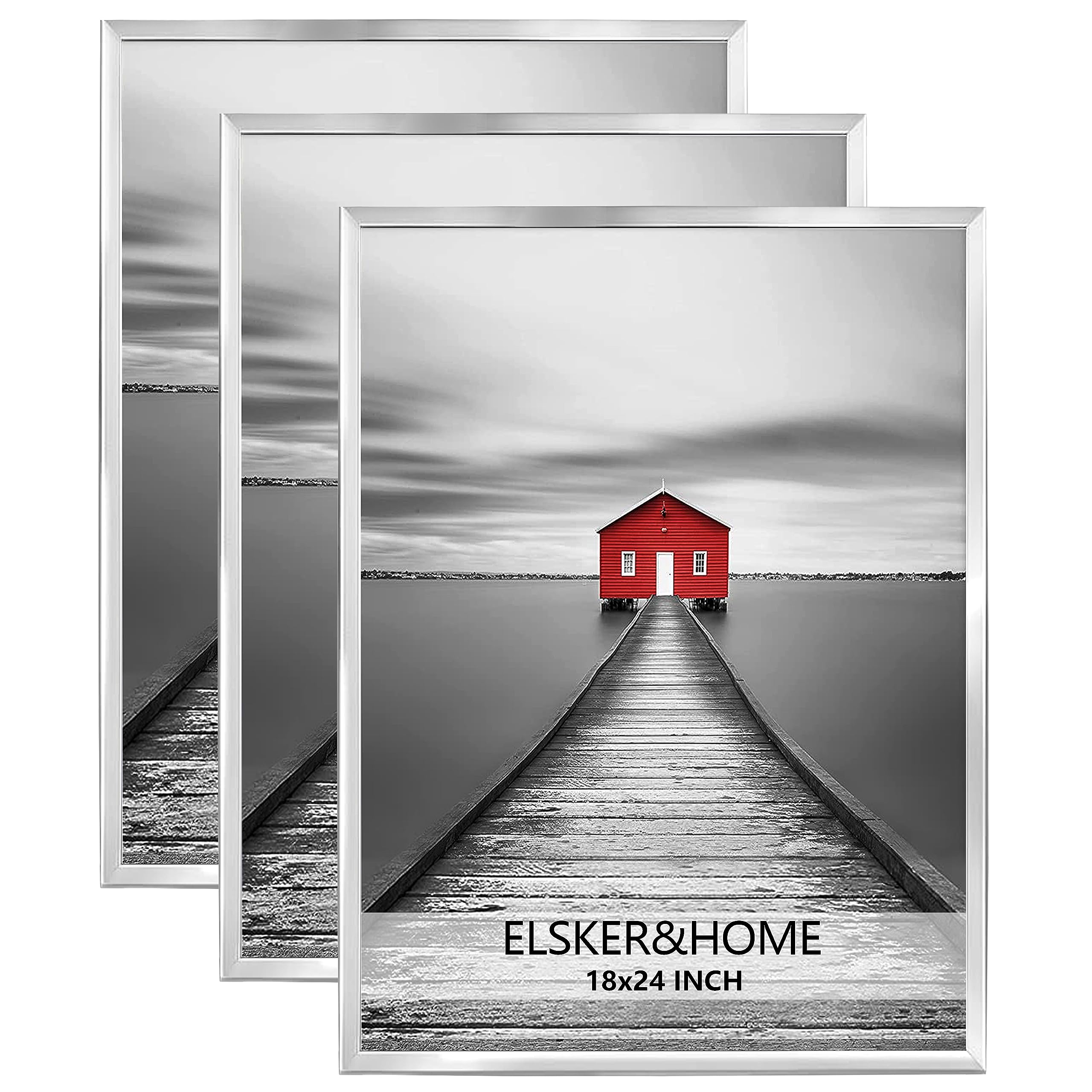 ELSKER&HOME 18x24 Poster Frame 3 Pack, Sliver Picture Frame for Horizontal or Vertical Wall Mounting,Sturdy and Scratch-proof