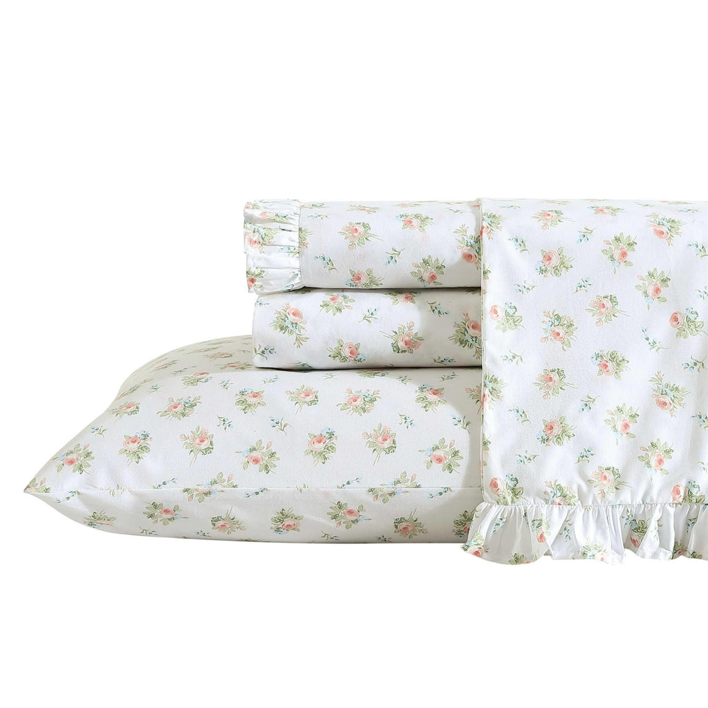 Laura Ashley - Twin Xl Sheet Set, Breathable Percale Cotton Bedding, 200 Thread Count, Floral Home Decor (Roseford Orange, Twin