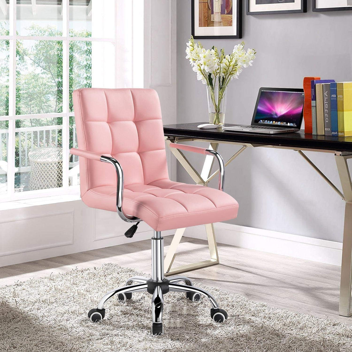 Bhumika Overseas Faux Leather Height Adjustable Swivel Office Computer Armrest Desk Office Chair 360 Degree Rotate With Chrome C