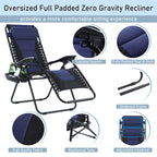 Phi Villa Set Of 2 Padded Zero Gravity Lounge Chair Oversized Folding Patio Recliner With Adjustable Headrest & Cup Holder, Support 350 Lbs(Blue)