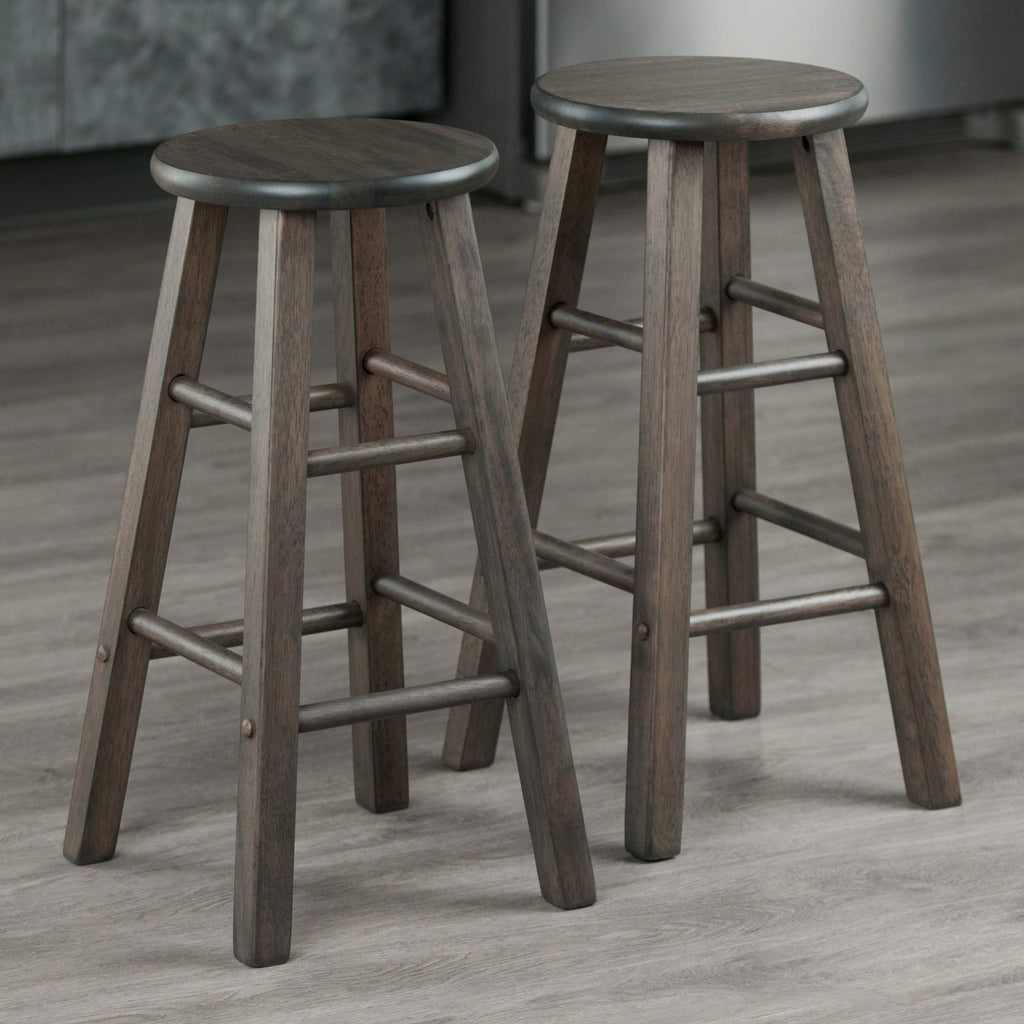 Winsome Element 2-Piece 24In Counter Stool Set, Oyster Gray Finish, Solid Wood, Modern Design
