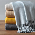 EP Mode Fringed Mulberry Silk Throw Blanket for Sofa (Baby Blue)