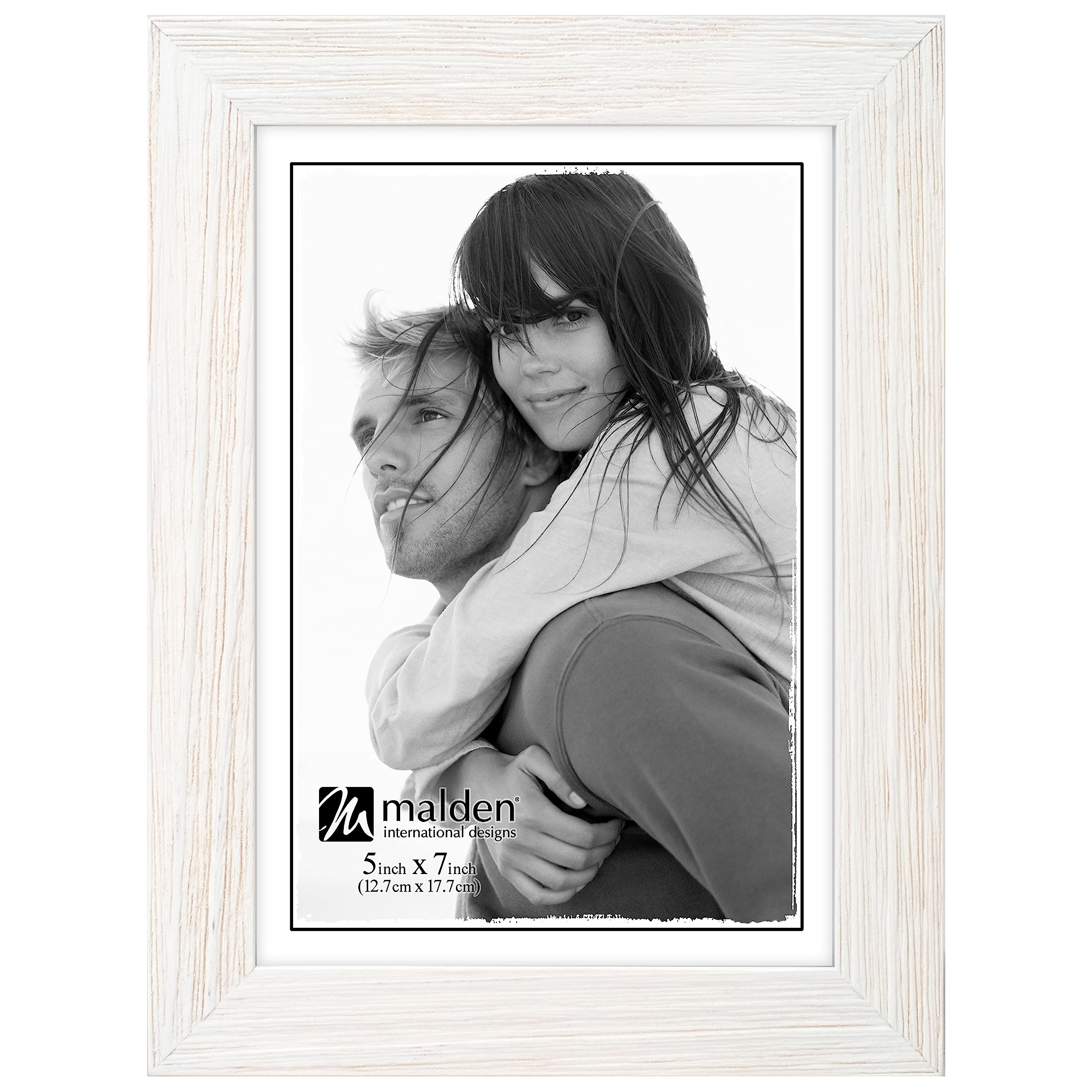 Malden International Designs Linear Rustic Wood Picture Frame, 5x7, Rough White