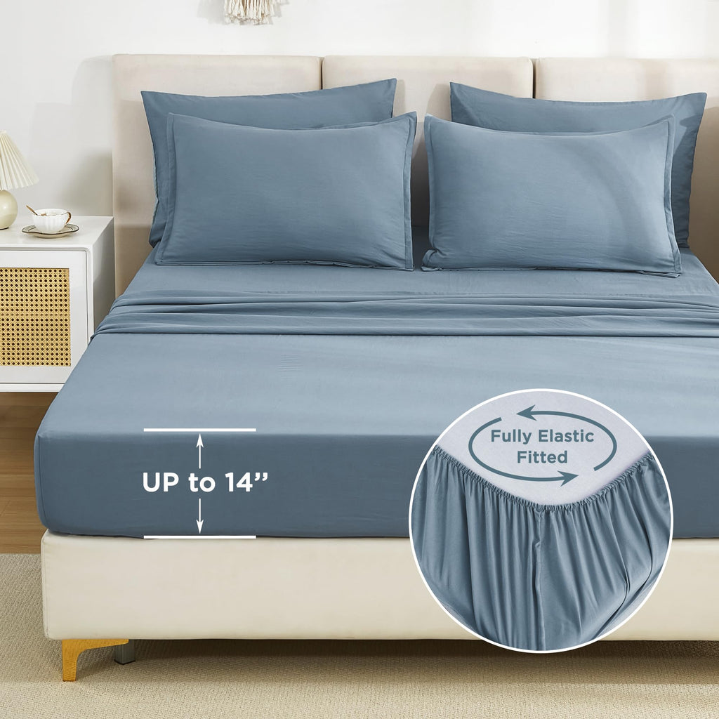 Litanika Comforter King Size Set Grayish Blue - 7 Pieces Bed In A Bag King Beddding Comforter Sets, Plain Lightweight Bed Set Wi