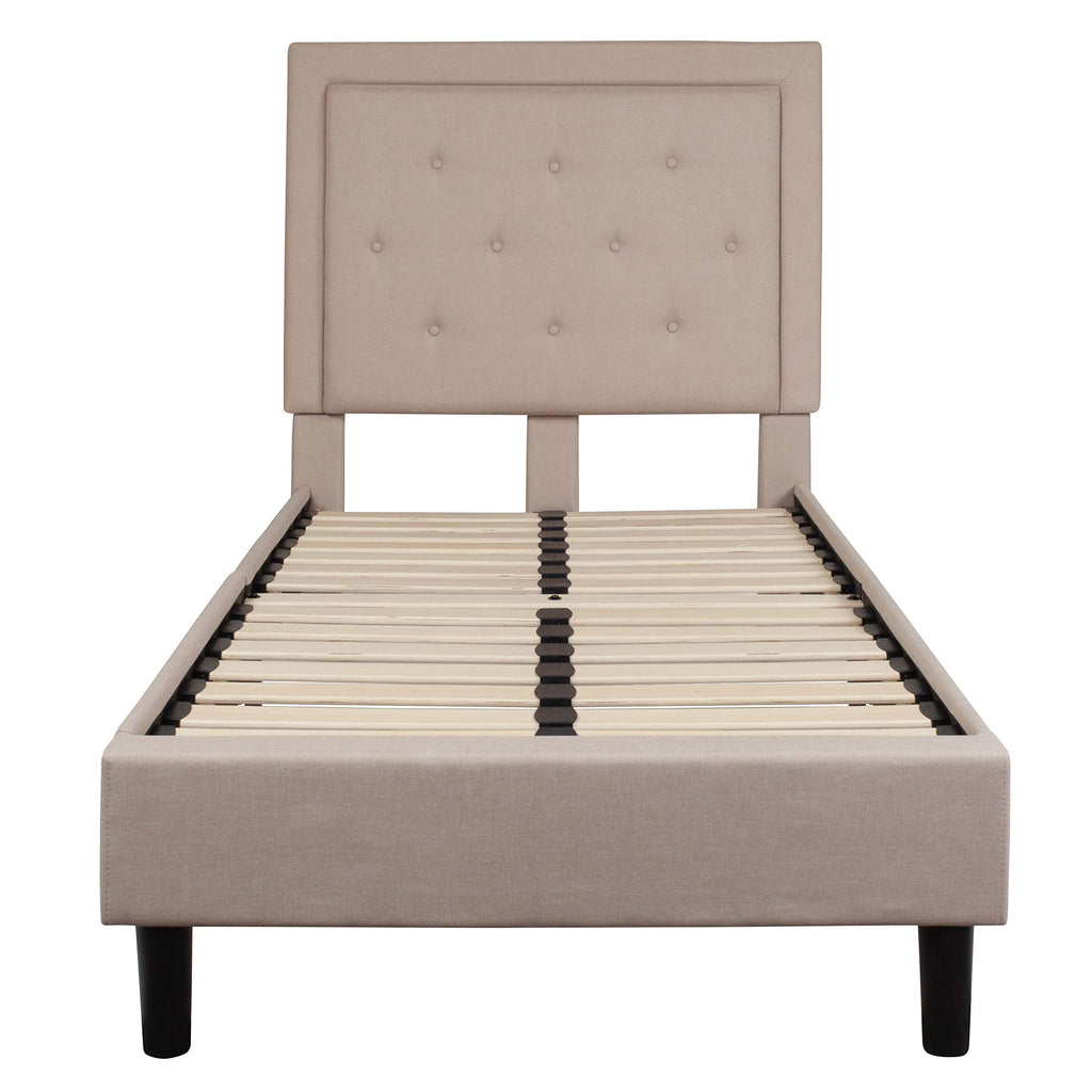 Flash Furniture Roxbury Twin Size Tufted Upholstered Platform Bed In Beige Fabric