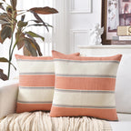 AmHoo Pack of 2 Farmhouse Linen Throw Pillow Cover Cushion Stripe Decoration Buffalo Retro Pillowcase with Hidden Zipper for Sof
