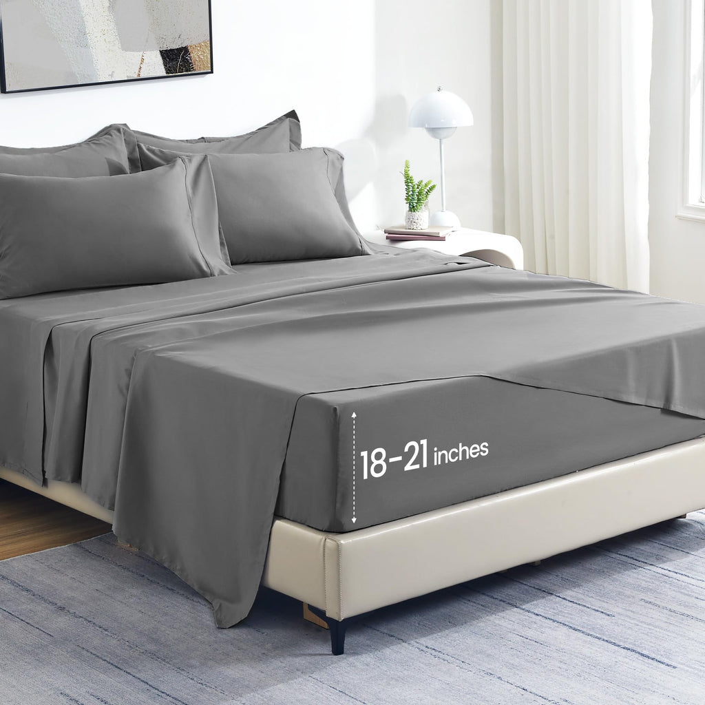 Sleep Zone Extra Deep Pocket Full Sheet Set 4 Piece - Super Soft Brushed Microfiber Bedding Sheets Set Fits Deep Mattress Upto 21 Inches (Grey, Full)
