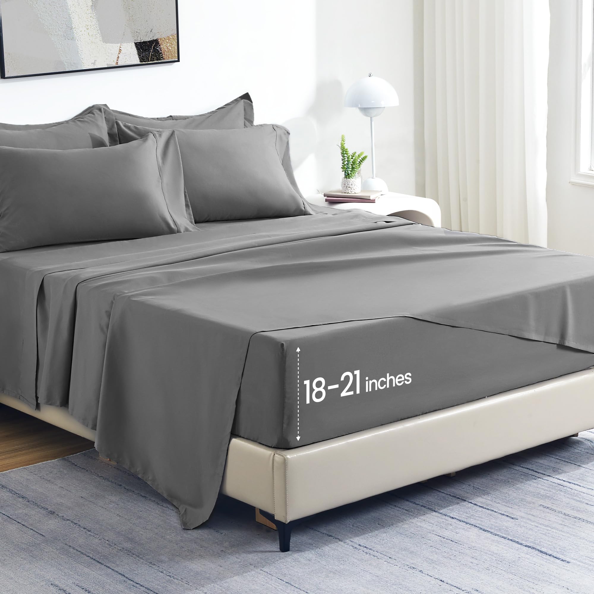 Sleep Zone Extra Deep Pocket Full Sheet Set 4 Piece - Super Soft Brushed Microfiber Bedding Sheets Set Fits Deep Mattress Upto 21 Inches (Grey, Full)