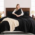 Andency Black Full Size Comforter Set, 3 Pieces Fluffy Solid Bedding Comforters & Sets, All Season Soft Lightweight Microfiber Bed Blanket Set For Kids Teens Boys