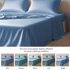 Linenwalas Eucalyptus Silk Tencel Sheets Set Queen Size 4Pc - Blue Bedding Lyocell 16'' Deep Pocket Sheets - Soft Breathable & C