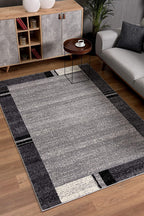 HomeRoots Grey 100% Twisted Polyester 5â€ x 8â€ Gray Modern Bordered Area Rug