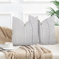 Ycoll Farmhouse Pillow Covers 26X26, Modern Accent Throw Pillow Covers Set Of 2, Navy And Beige Striped Patchwork Linen Decorati